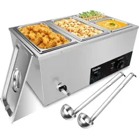 DULNICE Bain Marie, 1500W, Speisewärmer, Edelstahl, 3 GN-Behälter, Wasserbad, inkl. Deckel, Ablaufhahn, Esslöffel, ideal für Kantine.