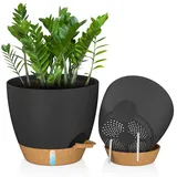 ZMTECH 30 cm Große Blumentöpfe mit Untersetzer, Selbstbewässernde Kunststoff Übertöpfe, Pflanzkübel mit Wasserstand für Innen/Außen (2er-Set, Schwarz)