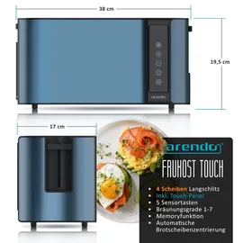 Arendo Toaster Edelstahl, mit Brötchenaufsatz, Display - Touch, wärmeisoliert, verschiedene Schlitze