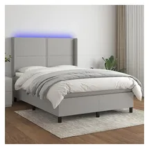 vidaXL Boxspringbett mit Matratze & LED Hellgrau 140x200 cm Stoff