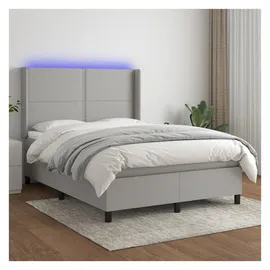 vidaXL Boxspringbett mit Matratze & LED Hellgrau 140x200 cm Stoff