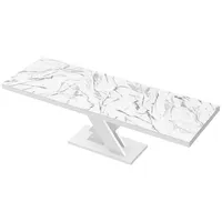 Design Esstisch Tisch HEN-111 Marmoroptik Marmor Natur - Weiß Hochglanz ausziehbar 160 bis 256 cm