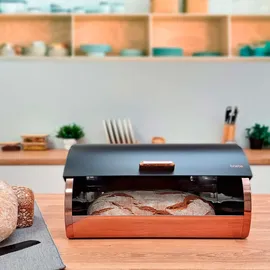 Briebe BB1161BLKM Set aus Brotkasten +3 Küchenvorratsdosen aus Robustem Edelstahl Modernes Design, Mattschwarz/Rosegold