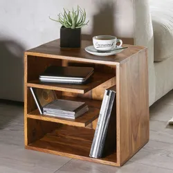 Kadima Design Stilvoller Beistelltisch aus Sheeshamholz, 3 Ablageflächen, individuelle Maserung. 43x30x43 cm