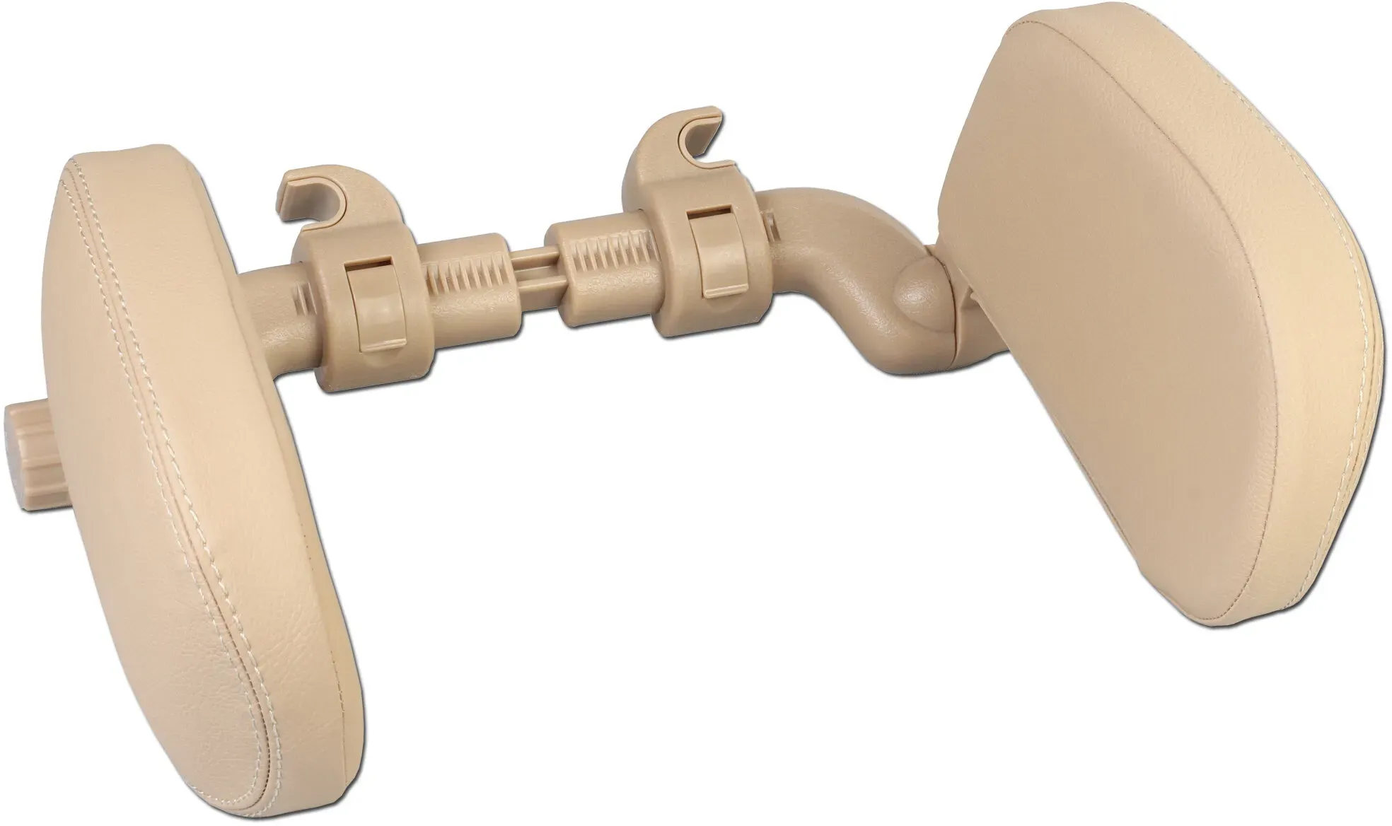 EasyTravel ergonomisches Auto Reise Kopfkissen - Kunstleder beige / Doppelnaht beige