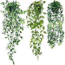 luxuskollektion 3er Set Künstliche Hängepflanzen mit Topf 55-85cm, Indoor Outdoor Deko