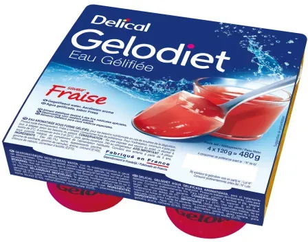 Gelodiet Geliertes Wasser Erdbeergeschmack Becher 4x120g