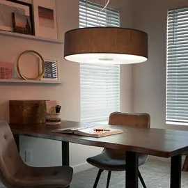 ETC Shop Hängeleuchte 1-flg. 45 cm rund braun Textil, Stahl gebürstet, Glas satiniert