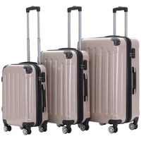 BEIBYE- 3er Kofferset Hartschalen-Koffer Reisekoffer Trolley Rollkoffer Set Reisekofferset (Champagner)