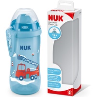 NUK Flexi Cup Trinklernflasche | ab 12 Monaten | auslaufsicher mit Trinkhalm | Clip und Schutzkappe | BPA-frei | 300 ml | Feuerwehrauto (blau)