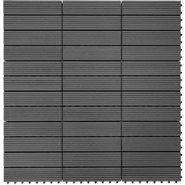 Mendler WPC Bodenfliese Rhone, Holzoptik Balkon/Terrasse, 11x je 30x30cm = 1qm ~ Premium, anthrazit linear