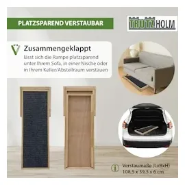 Baumarktplus Hunderampe Echtholz 104x35 cm höhenverstellbar & klappbar 35 kg Tragkraft weiche Filz-Lauffläche