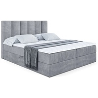 ALTDECOR Boxspringbett mit Kopfteil und Bettkasten BOXI1, Polsterbett mit H3-Matratze - 180x200 - Grau Samt