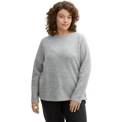 Fleecepullover TOM TAILOR PLUS Gr. 52, grau (medium silver grey melange) Damen Sweatshirts mit U-Boot-Auschnitt