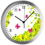 CreaDesign Funkwanduhr Funkuhr, Kinder Wanduhr, Kinderuhr, Kinderzimmer Schmetterling Blume (geräuscharmes Uhrwerk) bunt