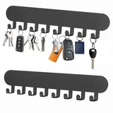 2 Stück selbstklebende Schlüsselhalter ohne Bohren (8 Haken) – Schlüsselbrett für Flur, Eingang, Garage, Küche – Robuster Key Holder Wandorganizer in Schwarz – Einfache Montage, Starke Haftung