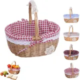 Weidenkorb mit Griff, gewebte Weiden-Aufbewahrungskörbe für Partys und Picknicks im Freien, kleine Weidenkörbe mit Griff für Geschenke und Heimdekoration, Rotkäppchen-Stil Korb (Rosa)