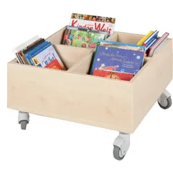 Bücherkiste CuBe, 4 Fächern auf der Oberseite, fahrbar