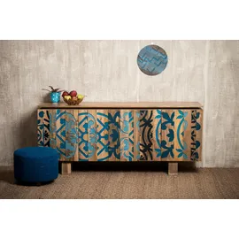 Home Affaire Sideboard HOME AFFAIRE "Layer", bunt (braun, blau), B:185cm H:77cm T:47cm, Sideboards, Sideboard, Kommode mit 4 dekorativen Türen, Breite 177 cm