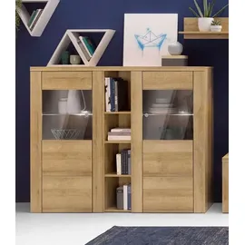 Home Affaire Highboard HOME AFFAIRE "Larona, zeitlose Hochkommode mit 2 Türen, Türkommode, Höhe 129,5 cm", braun (eichefarben riviera), B:155cm H:130cm T:37cm, Sideboards, Highboard, Anrichte mit dekorative Rahmenoptik, Türen mit Glaseinsatz