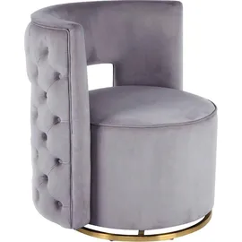 Kayoom Sessel KAYOOM "Drehsessel Beverly 125, drehbar, Gestell aus Eisen,samtige Oberfläch", grau (grau, gold), B:74cm H:77,5cm T:66,5cm, Bezug:Polyester (Samt) Korpus:MDF, Sperrholz Gestell:Eisen, Sessel, Sessel, rund, glamourös, gesteppter Rücken,