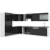 Vicco Winkelküche Fame-Line L-Form 257 x 60 cm Anthrazit Hochglanz/Weiß