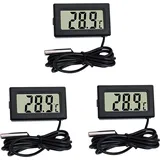 Thermometer, 2 Meter, Schwarz, Mini-thermometer, Digitales Lcd-thermometer, Temperaturmonitor Mit Externer Sonde Für Auto/kühlschrank/aquarium/fischtank/zimmer (3 Stück, Schwarz)