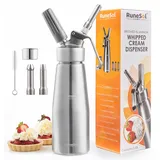 Runesol Sahnespender Aluminium 500ml, Auslaufsicherer Einfach Reinigen Sahnesyphon, Professionelle Sahnesprüher für Desserts, Schlagsahne mit 3 Edelstahl Deko-Düsen, Sahnesiphon, Whip Cream Dispenser