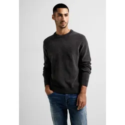 Strickpullover STREET ONE MEN, Herren, Gr. XL (54), schwarz, Web, 100% Baumwolle, unifarben, casual, gerade hüftlang, Rundhals, Langarm Rippbündchen, Pullover, mit Rundhalsausschnitt