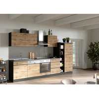 Held Möbel Küchenzeile Turin 330 cm Wotaneiche-Graphit mit E-Geräten