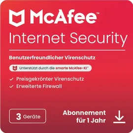 McAfee Internet Security Abonnement-Lizenz 1 Jahr 3 Geräte Win/Mac/Android/iOS
