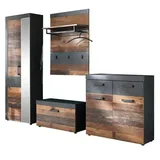 trendteam Garderoben-Set Indy, (Flurgarderobe in Used Wood mit grau, Komplett-Set 4-teilig), variable Inneneinteilung