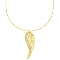 Stella-Jewellery Collier 585 Gelbgold Kette Engelsflügel Anhänger Zirkonia (inkl. Etui), 585 Gelbgold 7 Plättchen goldfarben