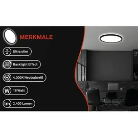 Briloner - LED Deckenlampe Bewegungsmelder IP44, neutralweiße Lichtfarbe, flach, 120 Grad Erfassung, Deckenleuchte, LED Badlampe, Badezimmerlampe, 29x3 cm, Schwarz