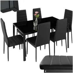 tectake® Esszimmergruppe, 7-teilig, gepolstert mit Kunstlederbezug, bodenschonende Kunststoffkappen