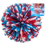 Egurs 2 Stück Cheerleader Pom Poms mit Ring Cheerleader Pompons Handblumen Round Tanz Cheer Poms für Kinder Erwachsene Sportwettbewerb Urlaub Feiern Tanzparty Team Geist weiß+rot+blau M=30cm