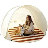 Pop up Strandmuschel für 3-4 Personen, 130x110cm Strandzelt Strands Zelts, Tragbarer Automatisches Windschutz Wurfzelt Für Familie, Camping, Garten, Strände (Beige)