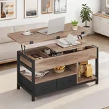 AODEMOKO Couchtisch Höhenverstellbar, 3-in-1-Multifunktions-Wohnzimmertisch mit 2 Schubladen und Versteckte Aufbewahrung, Khaki Braun - Braun