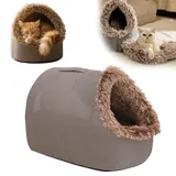 Katzenbett Flauschig,Katzenhöhle Haustierbett Hundehöhle Kuschelhöhle Katzenhaus Winterfest Outdoor für Draußen Cat Bed Zubehör Plüsch Katzenkissen für Katzen Kleine Hunde (Braun)