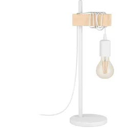 EGLO Tischlampe Townshend | Vintage Retro Lampe für Schlafzimmer, Wohnzimmer in Weiß Holz