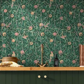 William Morris At Home Vliestapete Bird & Pomegranate 10 m x 52 cm Grün FSC®