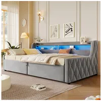 STILVORA Schlafsofa Polsterbett 90×200 mit Matratze und Stauraum Tagesbett mit LED, Samt grau