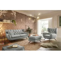 KAWOLA Sitzgruppe CHARME 2,5-Sitzer Sessel Hockerbank Cord hellgrau