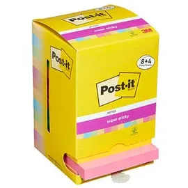 Post-it Post-it® Super Sticky Carnival Haftnotizen extrastark farbsortiert, 8 Blöcke + GRATIS 4 Blöcke