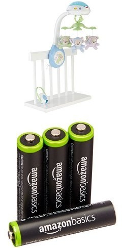 Mattel Fisher-Price CDN41 3-in-1 Traumbärchen Mobile und Amazon Basics vorgeladenen AAA-Akkubatterien, 4er Pack