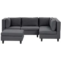BELIANI 4-Sitzer Ecksofa Linksseitig Dunkelgrau Stoffbezug mit Ottomane Kissen Schwarze Beine Modular Modern Modulsofa Wohnlandschaft Wohnzimmer - Grau