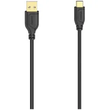Hama USB-C-Kabel 'Flexi-Slim' USB 2.0, 480 Mbit/s, 0,75 m, für PC, Computer, Macbook, Tablet, Smartphone, Power Pack, Lautsprecher, Gamepad, 10 Jahre) Schwarz