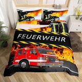 Bettwäsche 150x200 Mehrfarbige Feuerwehr,Weiche GebüRstet Mikrofaser Bettbezug Set mit ReißVerschluss und 2 Kissenbezug 80x80 cm