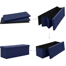 vidaXL Faltbare Sitzbank mit Stauraum Blau Leinenoptik