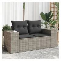 vidaXL Gartensofa 2-Sitzer mit Kissen Grau Poly Rattan